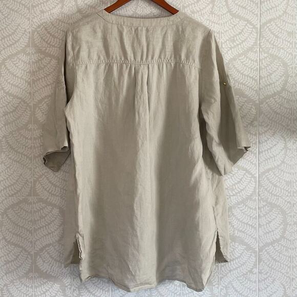 Ellen Tracy Tan/Beige/Neutral Linen Short Sleeve 1/4 Zip Tunic/Shirt/Top, XL - Picture 6 of 16